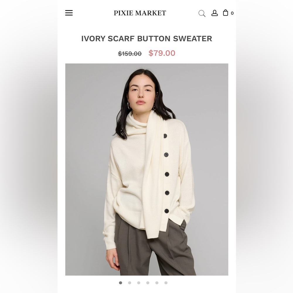Pixie Market Ivory Cowl Neck Sweater with Button Accents